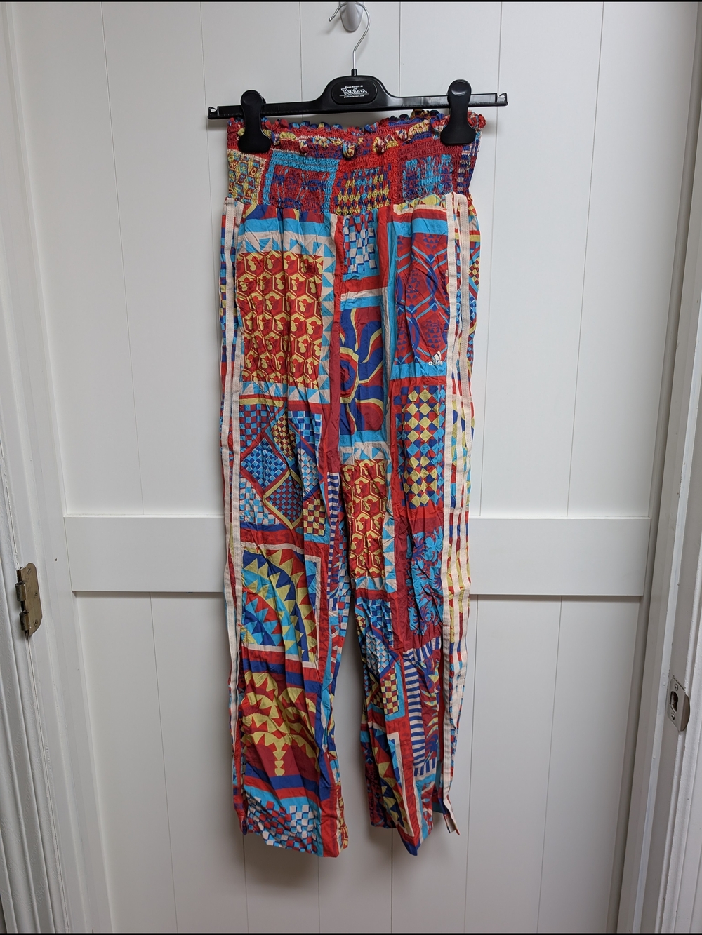 adidas Farm Rio Patchwork Wide-Leg Pants in Red & Turquoise, Medium - Picture 3 of 6